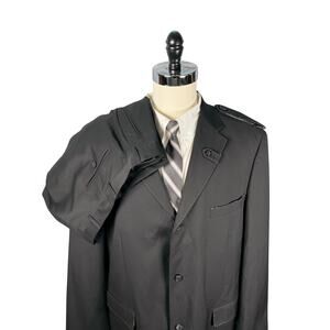 Crème de Silk 2pc Suit 3XL Black with White Topstitch Wool Pleated Pants 43x32